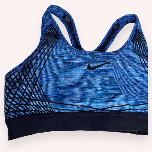 Nike Blue Black Space Dye Print Pro Hyper Classic Padded Sports Bra Size M - Picture 4 of 5